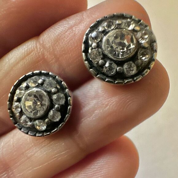 Silver tone rhinestone post earrings - Picture 5 of 6